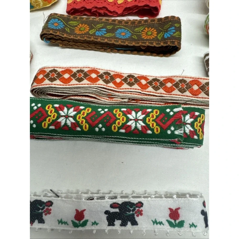 Lot of Vintage Embroidered Ribbon Trim Multi Color Jacquard(?) Sewing Crafts
